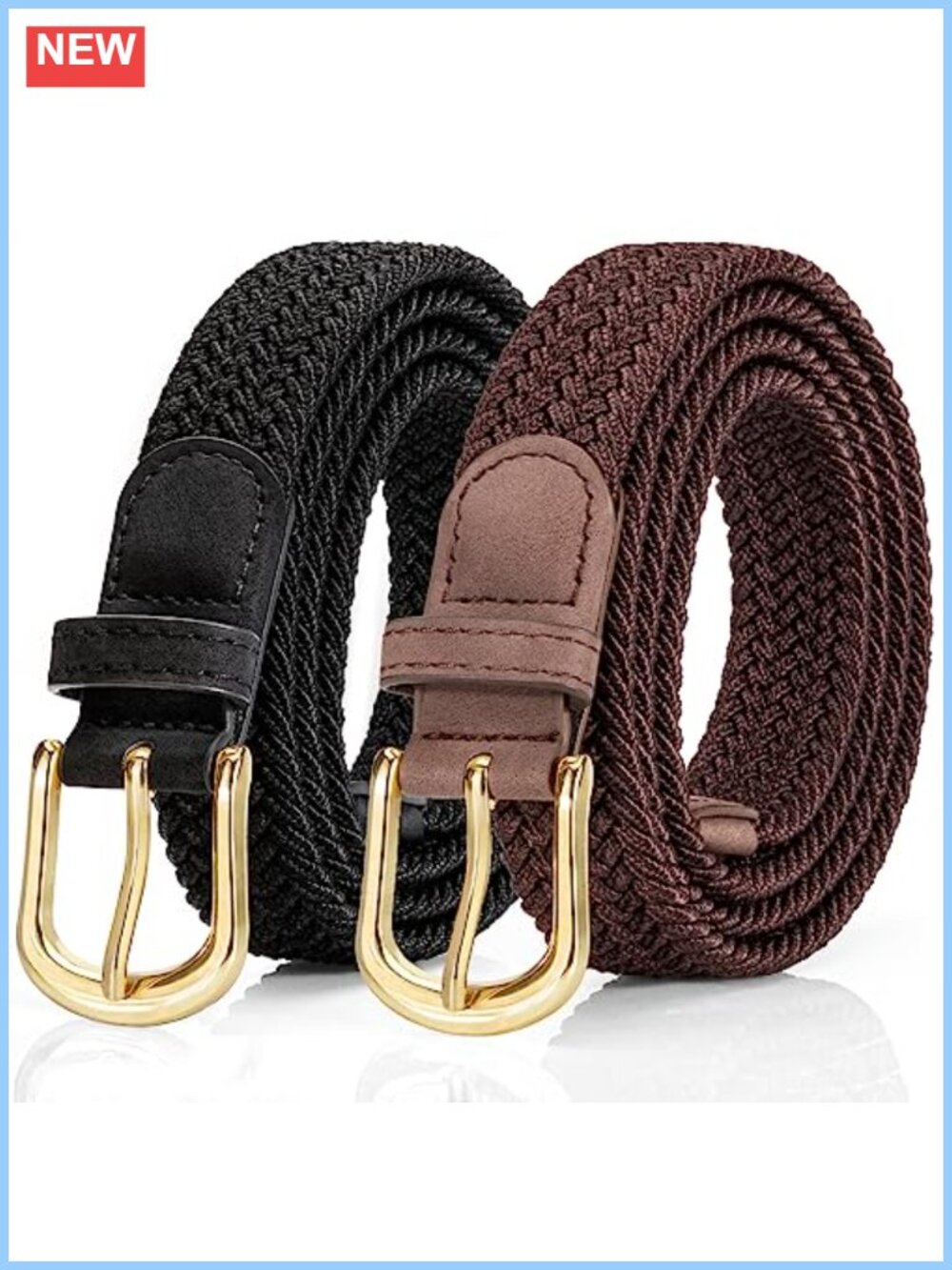 2 Pack Braided Belt Women Elastic Woven Stretch Belt